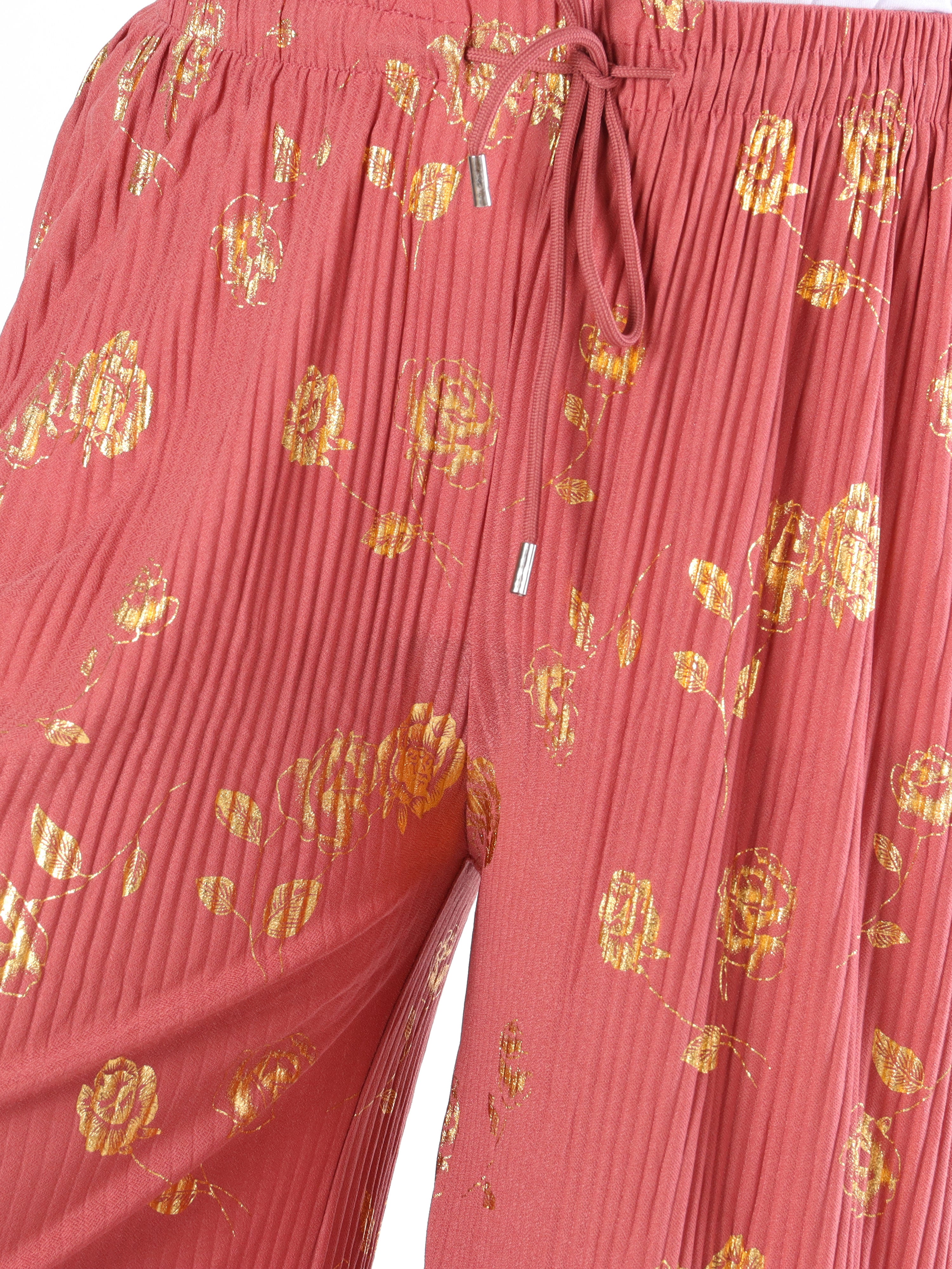 Alpha - Plisserede bukser med guldblomster